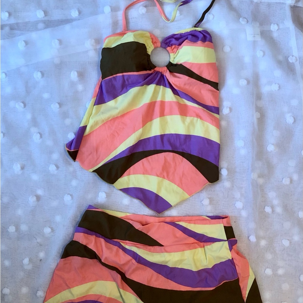 Venus 2 Piece Skort Swimsuit Set-Top Halter Tankini (8)Bottom Swim Skirt (12)